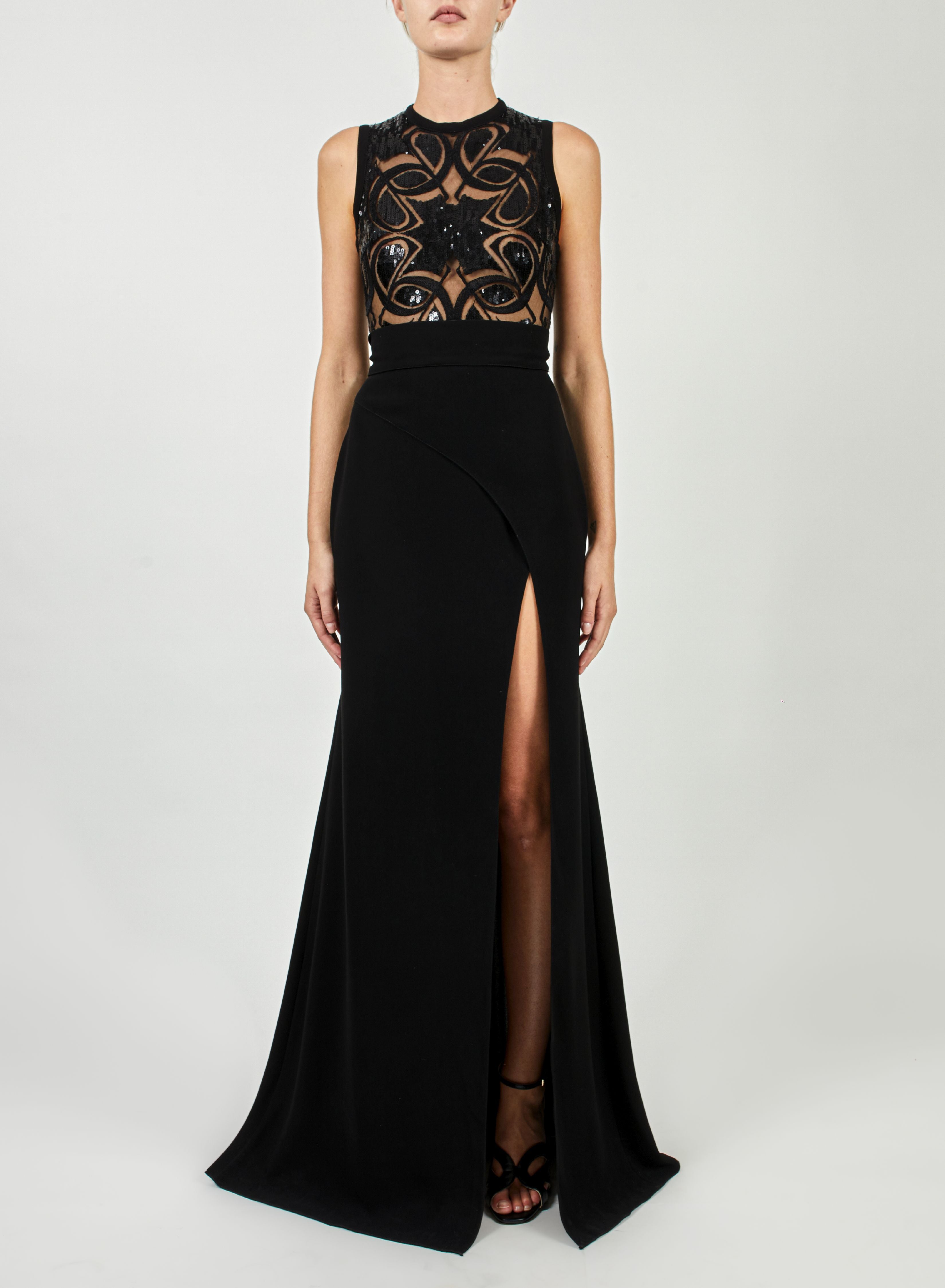 Black Embroidered Dress With Side Slit ...